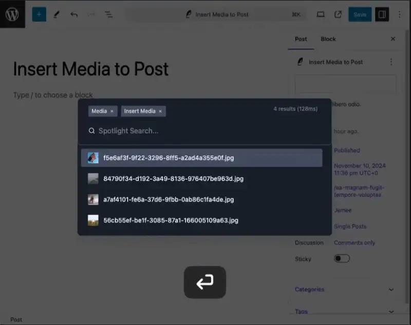 Insert media in editor
