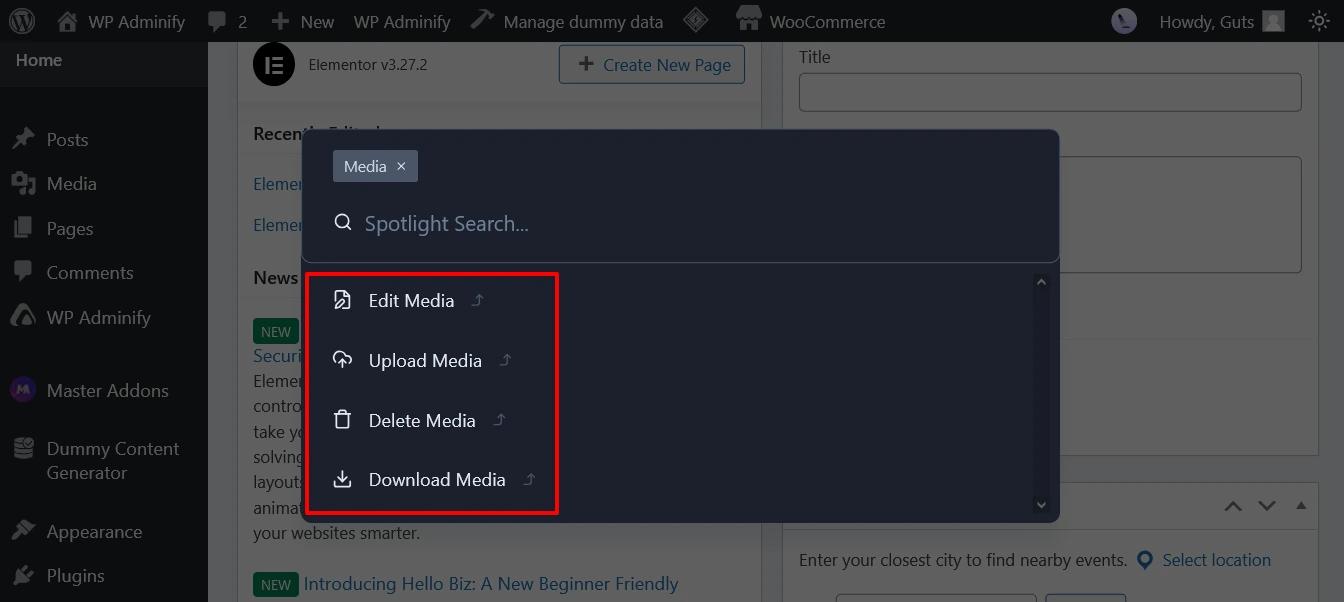 Media search actions