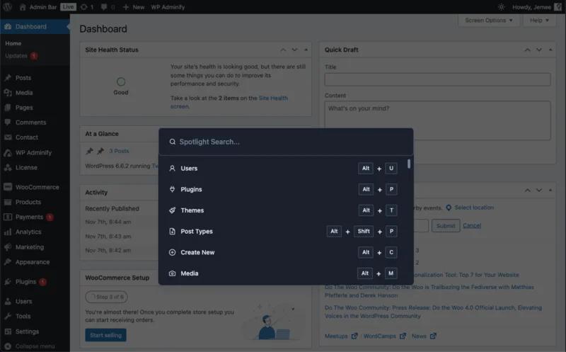 WP Spotlight interface