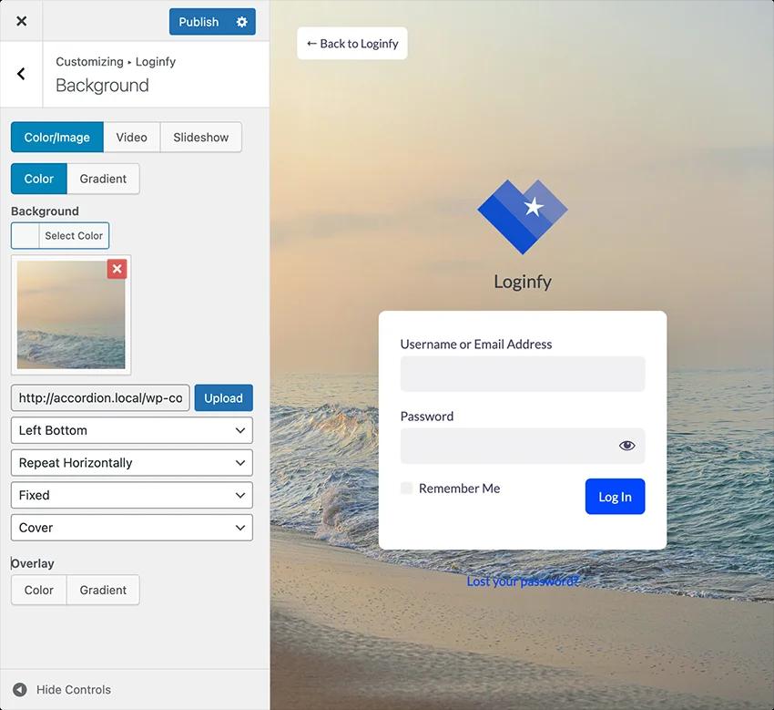 Login page Background customization using loginfy plugin