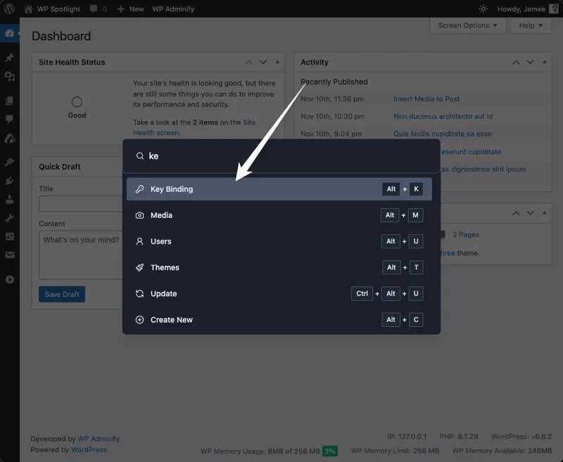 Access Key Binds Panel from category menu