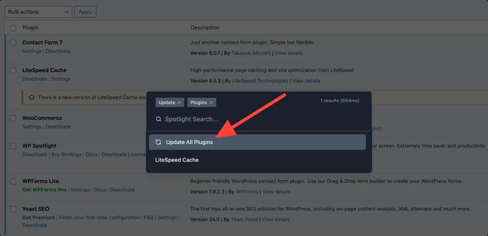 Update all plugins using WP Spotlight