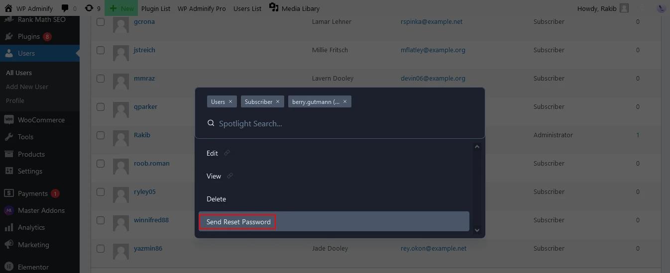 send password reset button
